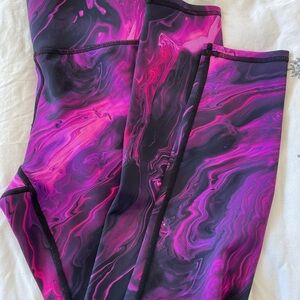 Terez Vivid Pink and Black Marble Leggings Peloton